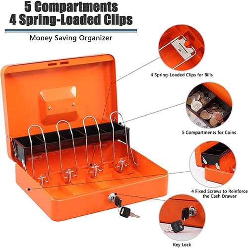 BEETRO Caisse A Monnaie Avec Serrure à Clé Intégrée