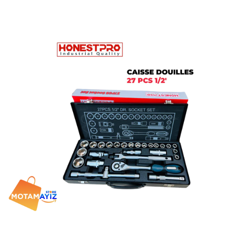 🔧 علبة رؤوس مفاتيح 1/2 – 27 قطعة من HONESTPRO | YAD1302